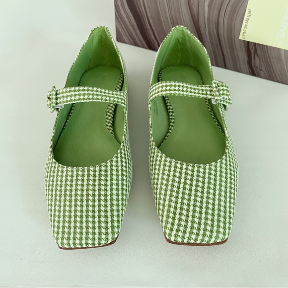 Jeffrey Campbell Square Toe Mary Jane Flats Green Houndstooth Pin Up Rockabilly - Picture 4 of 13